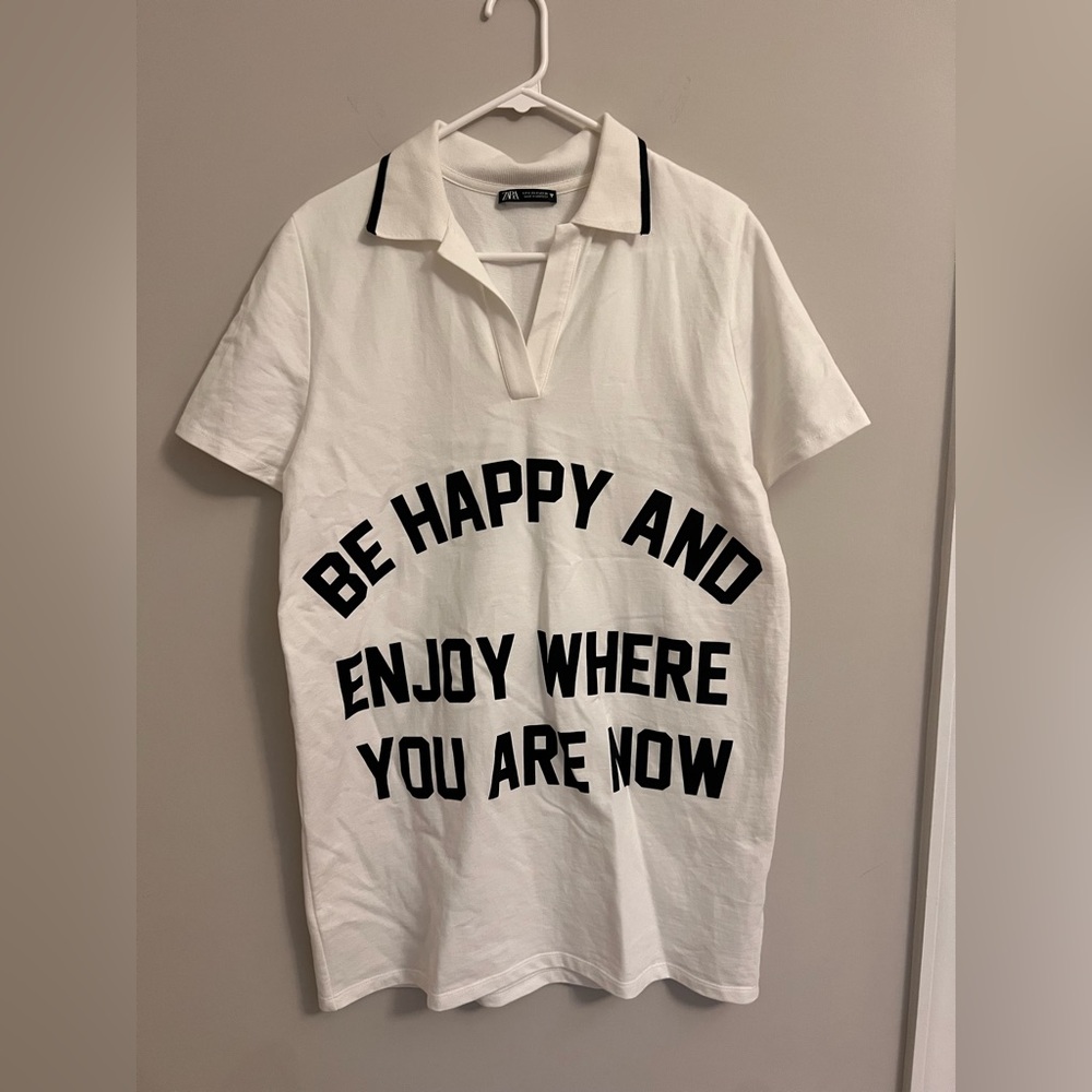 Zara White Polo Dress with Black Label Detail